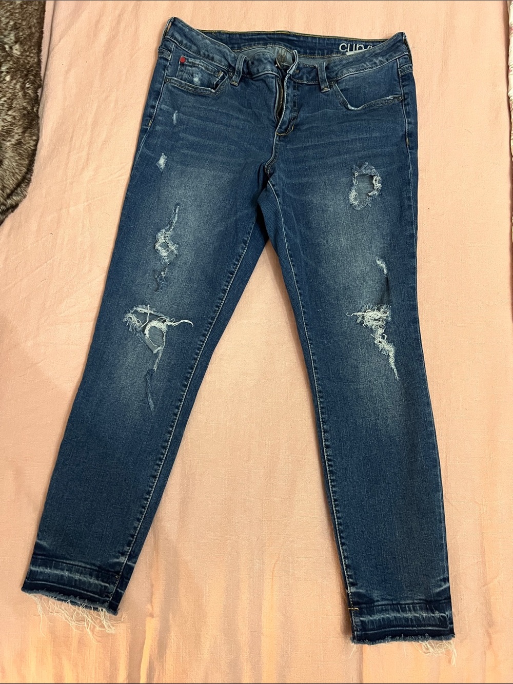 Slinky Brand Dark Blue Distressed Skinny Jeans